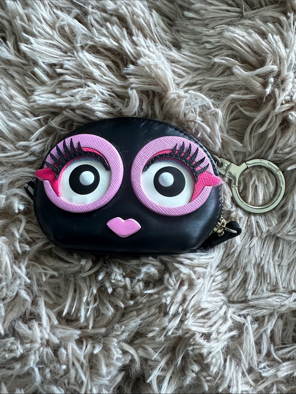 kate spade Black Coin Pouch with Striped Interior